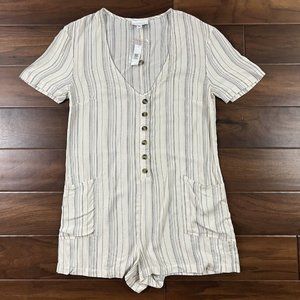 Topshop Women's Size US 8 / 10 Cream Black Striped Button Front Romper Cover‎ Up